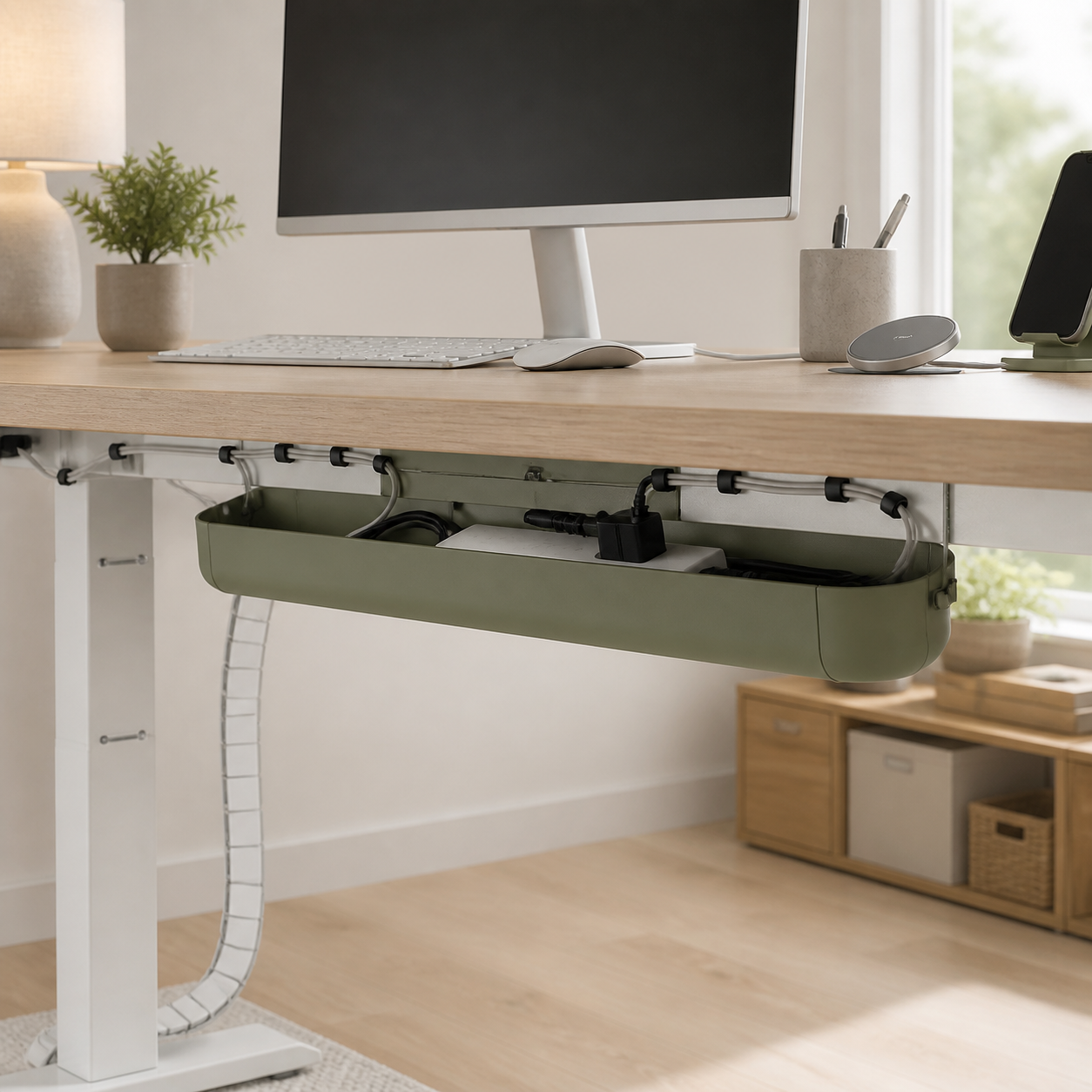 Tidyrail Under-Desk Cable Tray lifestyle workspace image